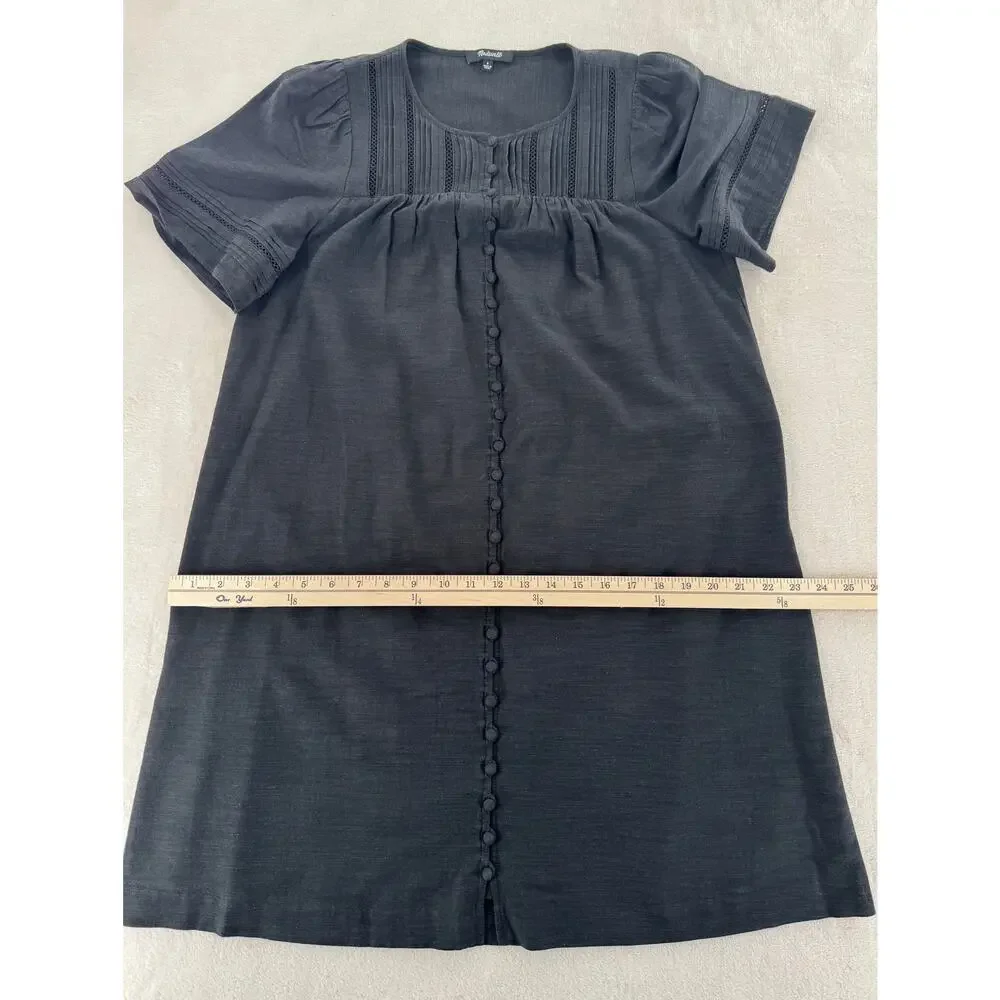 Madewell Black Short Sleeve Linen Dress Small Oversized Shift Mini Dress S